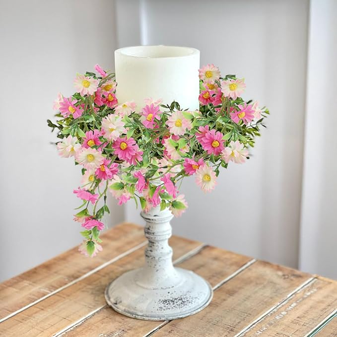 2 Pack Pink Flower Garland Daisy Flowers Silk Artificial Wildflower 13ft Wedding Floral Garland Fake Hanging Vines for Party Decoration Wall Backdrop Table Runner Indoor Outdoor Decor Multicolored