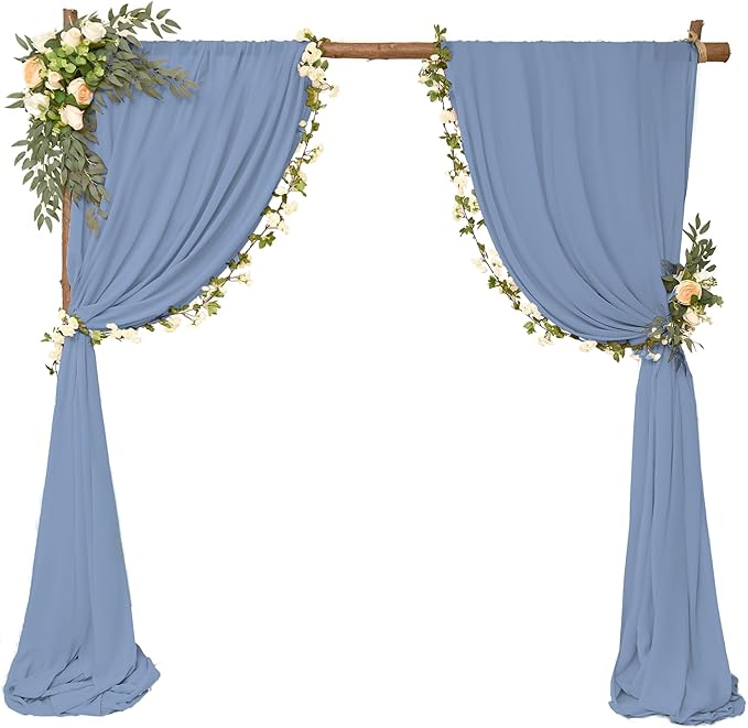 8 Panels Wedding Arch Draping Fabric 28" x 20Ft Wedding Arch Drapes Chiffon Fabric Drape Sheer Backdrop Curtain for Nuptials Party Ceremony Birthday Arbor Drapery Reception Ceiling Décor(Dusty Blue)