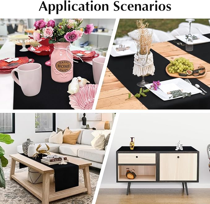 2 Pack Black Table Runner 12 x 90 Inch Solid Color Farmhouse Runners Coffee Table Dresser for Daily Party Home Decoration
