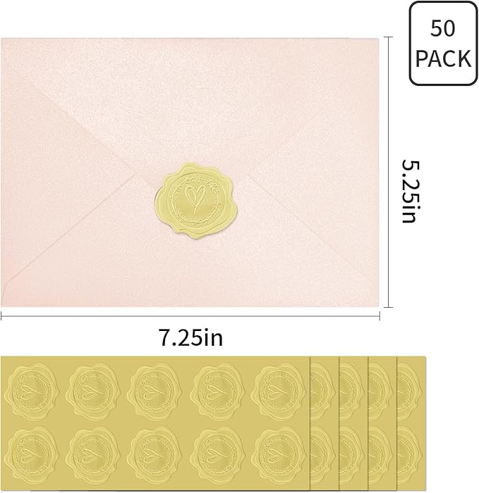 50 PCS Pearl Pink A7 Envelopes with Stickers, Shimmering 5x7 Envelopes for Invitations, Great for Wedding Invitation Cards, Birthday RSVP, Graduation, Baby Shower 5.25 x 7.25 inches