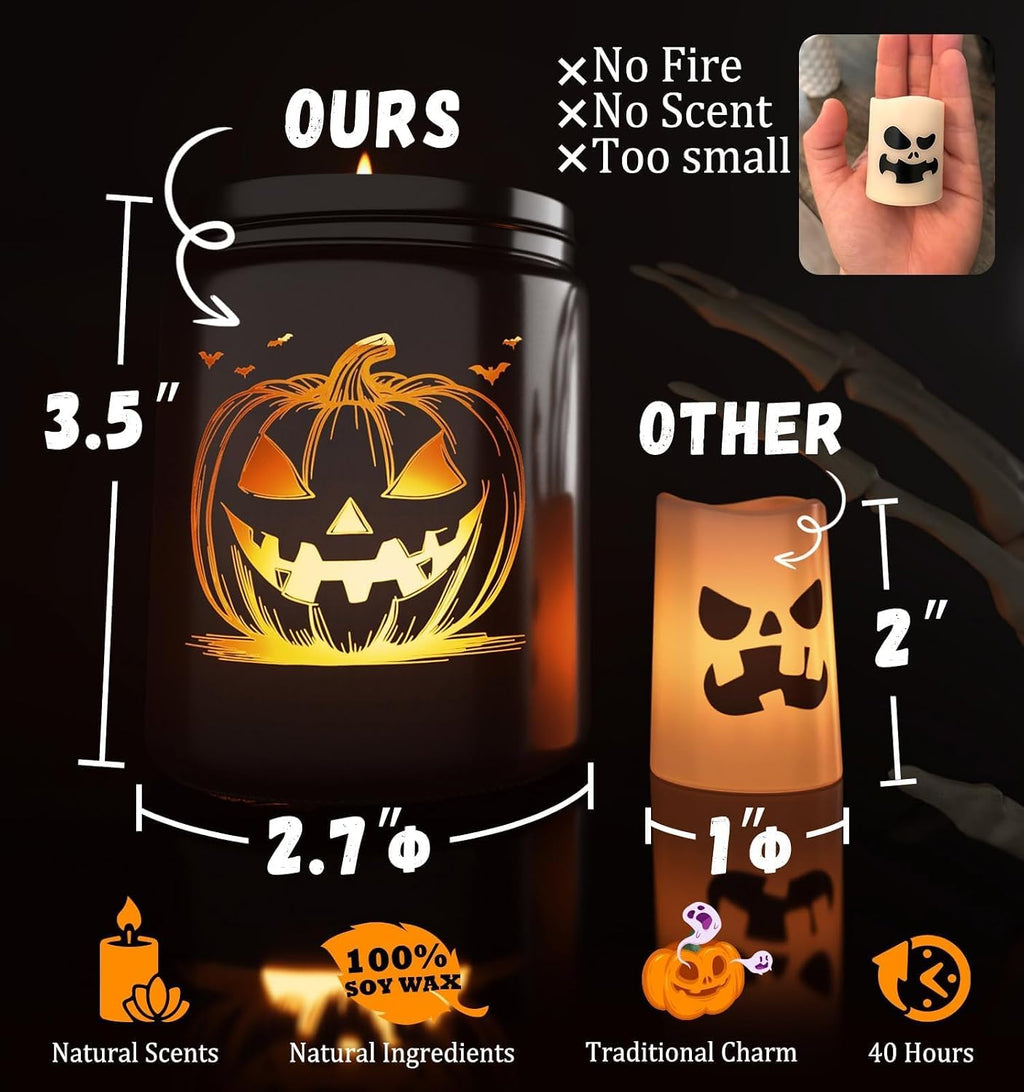 Halloween Candle,Halloween Gifts Candles with LED Pumpkin Face | Fall Candles with Pumpkin Spice Scent Over 40 Hours of Burn Time, Gift for Home Fall Decorations Indoor, 100% Soy Wax