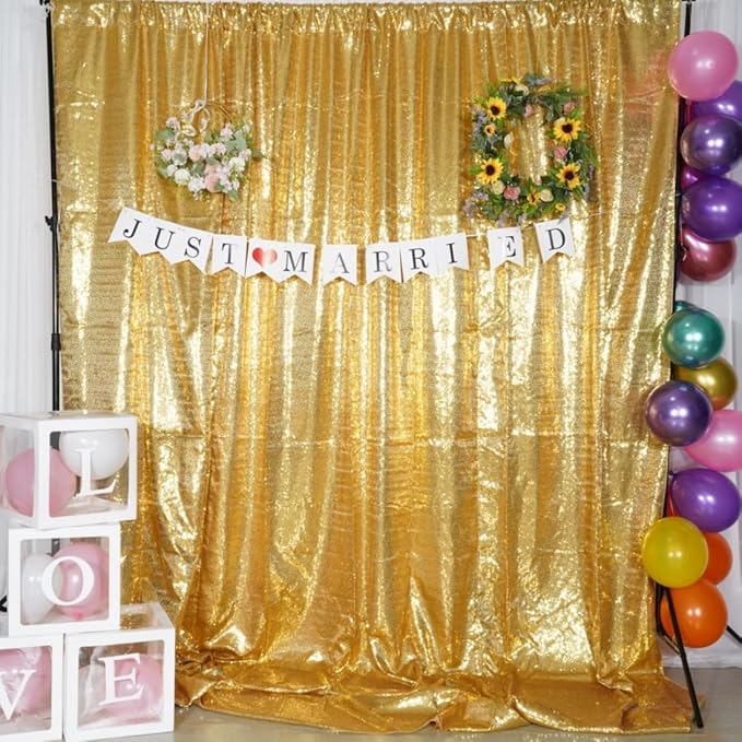 Poise3EHome 6Ft x 6Ft Gold Sequin Backdrop Curtain, Glitter Thick Satin Gold Background Drapes, Sparkly Opaque Photography Curtain, Sequence Xmas Thanksgiving Backdrop for Wedding Party Holiday Decor