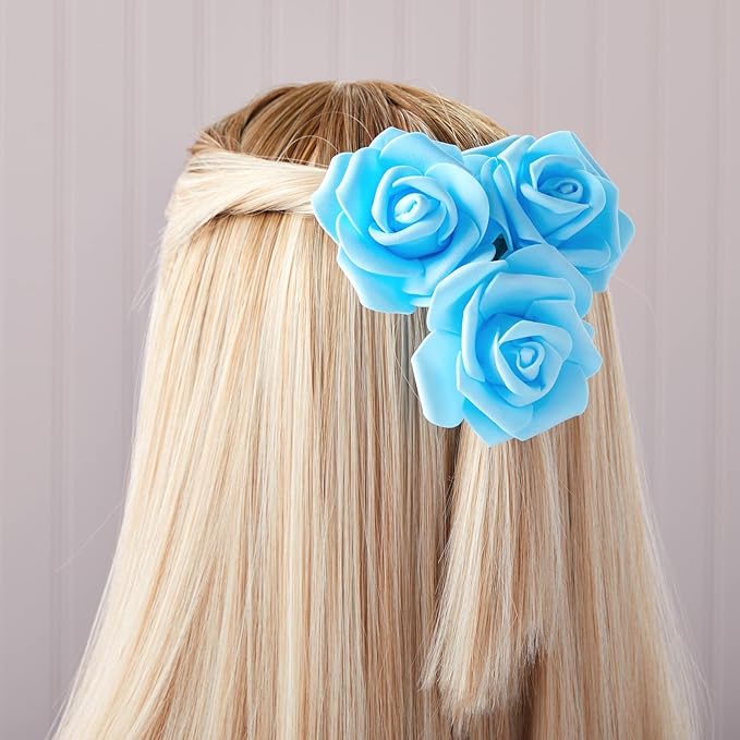 Juvale Faux Flowers for Wedding Decor - 100 Pack, 3-Inch Heads - Blue Silk Flowers - Artificial Roses for Centerpiece Table Decorations & Vase Filler