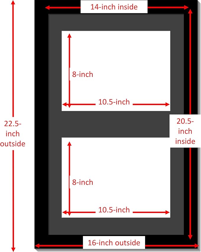 Creative Picture Frames 14X20Bk-B Black Vertical Double Diploma Frame With 2 Opening Black Mat, Holds 2-8.5X11-Inch Documents With Wall Hanger
