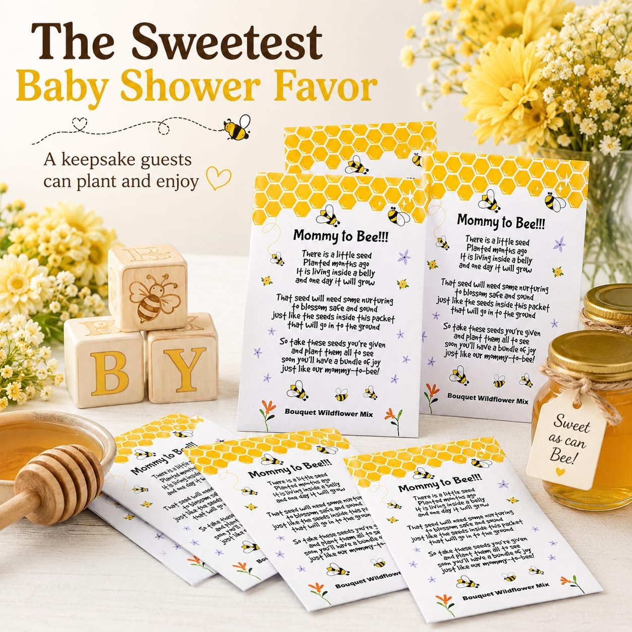 Mommy to Bee Seed Packets | Girl or Boy Baby Shower Favors for Guests | 20 Wildflower Seeds Packets | Pre-Filled | Bouquet Wildflower Mix | Non-GMO Seeds | Gender Neutral | Oh Baby | Gifts