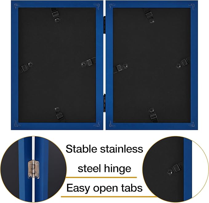 decorUhome Double 8x10 Picture Frame Vertical, Engineered Wood Bifold Photo Frame with Plexiglass for Tabletop Display, 8x10, Royal Blue
