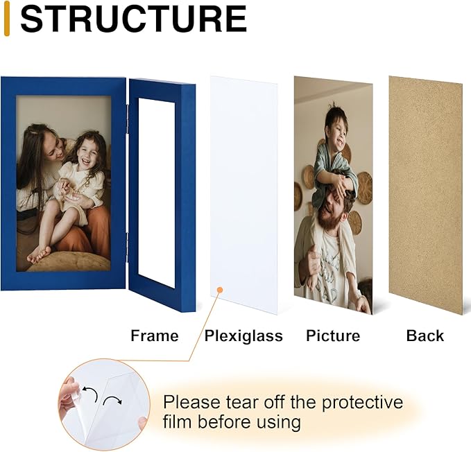 decorUhome Double 8x10 Picture Frame Vertical, Engineered Wood Bifold Photo Frame with Plexiglass for Tabletop Display, 8x10, Royal Blue