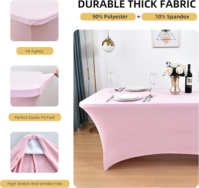 2-Pack 8ft Spandex Table Covers for Rectangle Folding Tables - Washable Elastic Tablecloth - Ultimate Fitted Table Protector for Birthday Parties, Trade Shows, Banquet