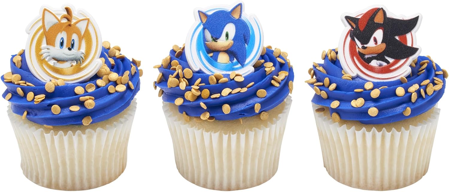 DecoPac Sonic the Hedgehog Rings, Cupcake Decorations Featuring Sonic, Tails, and Shadow - 24 Count (Pack of 2)