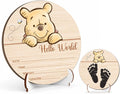 Winnie Baby Wooden Newborn Birth Sign, Winnie Hello World Newborn Signs, The Pooh Baby Announcement Sign, Double Sided Babies Name Plaques Photography Prop, Hello World for New Mom Babies