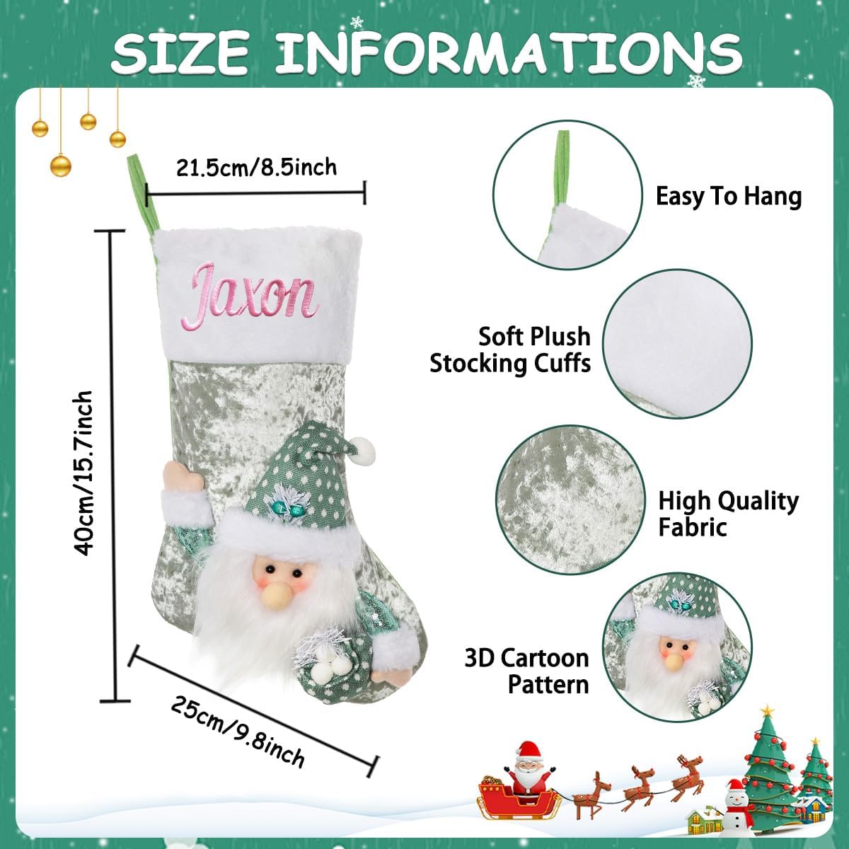 ULICO Personalized Christmas Stocking, Pink Custom Christmas Stocking 18 Inches Xmas Stockings Holiday Christmas Decoration for Family Gril Boy Kids(1 Pcs)