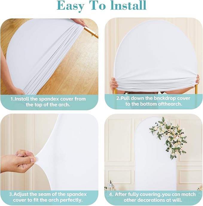 White Arch Backdrop Cover for Wedding, Set of 2 Stretchy Spandex Fitted Arch Stand Cover for Baby Shower, Birthday Party Decor, Chiara Backdrop Cover with Double-Sided Design(7.2FT 6FT, White)