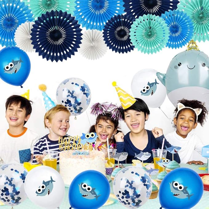 BEISHIDA Blue White Hanging Honeycomb Round Paper Fans Decoration Kit for Baby Boy Shower 1st Birthday Navy Ocean Wedding Under The Sea Theme Photo Booth Backdrops Paper Party Supplies（11packs）