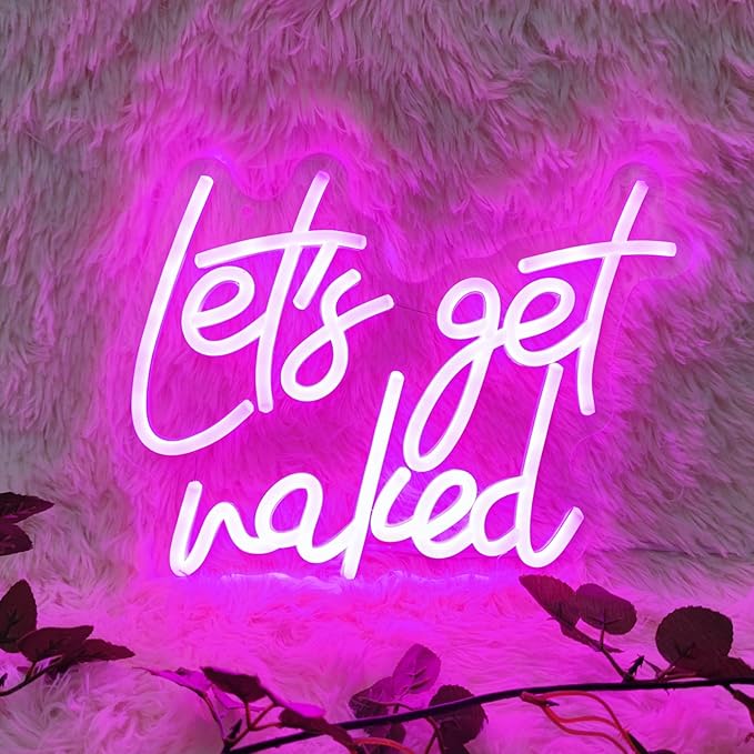 Lets Get Naked Neon Sign Let's Get Naked Neon Signs for Wall Decor, Led Light Sign for Girls Thanksgiving Bedroom Birthday Party Bar, 11.8" x 9.4"