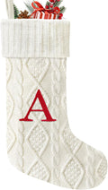 21 Inches Knitted Christmas Stockings with Initials, Large White Custom Monogram Embroidery Christmas Stockings with Letter, Personalized Xmas Decoration for Holiday Family Party-A