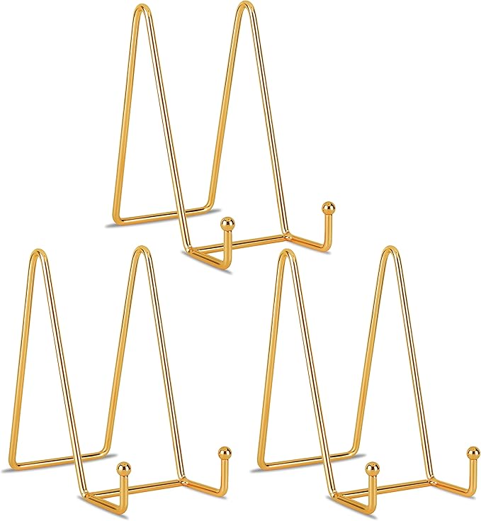 Decolore 6 inch 3 Pack Gold Metal Display Stands Plate Stands Plate Holder Display Stands for Picture, Decorative Plate, Book, Photo Easel, Artistic Work