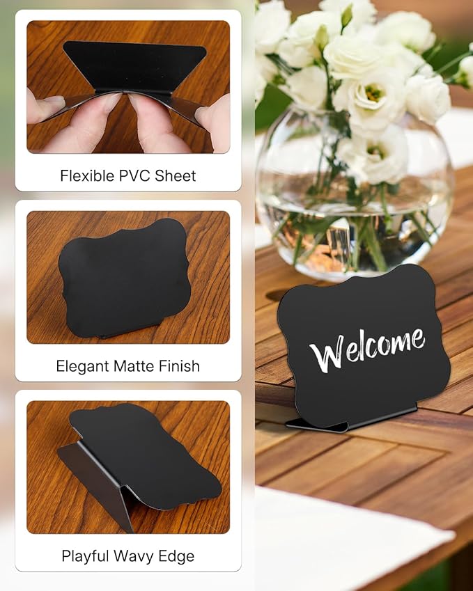 Uniclife 20 Pack Mini Chalkboard Signs for Food, Small Chalkboard Signs with Chalk Markers, Reusable Matte PVC Food Signs Food Labels for Party Buffet Wedding, Blackboard Place Cards Table Signs