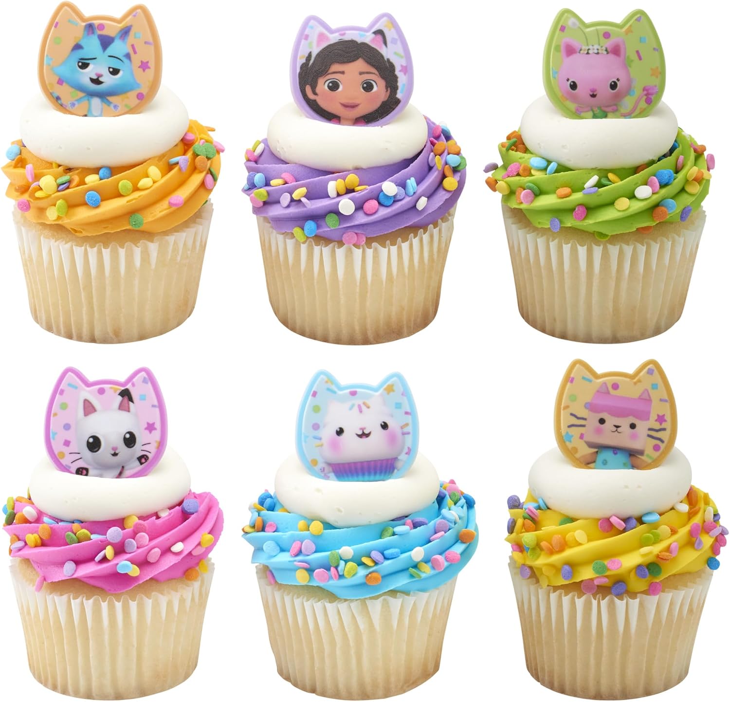 DecoPac DreamWorks Gabby's Dollhouse Rings, 24 Cupcake Decorations Featuring Gabby, Pandy Paws, Irresistible Kitty Characters, and Super Fun Adventures! - 24 Pack