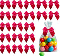 50PCS Hot Pink Bows, Twist Tie Decor with Tape (2.7x2.5 Inch) | for Gift Wrapping Double-Sided Tape Bows Treats Bags Wrapping Wedding Decorations