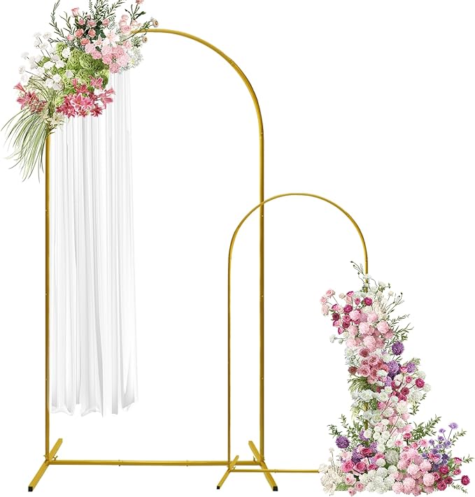 U+U 7.2FT, 6FT Arch Backdrop Stand, Gold Wedding Arch Stand Set of 2 for Birthday Party Bridal Baby Shower Balloon Arch Decoration (7.2FT, 6FT)