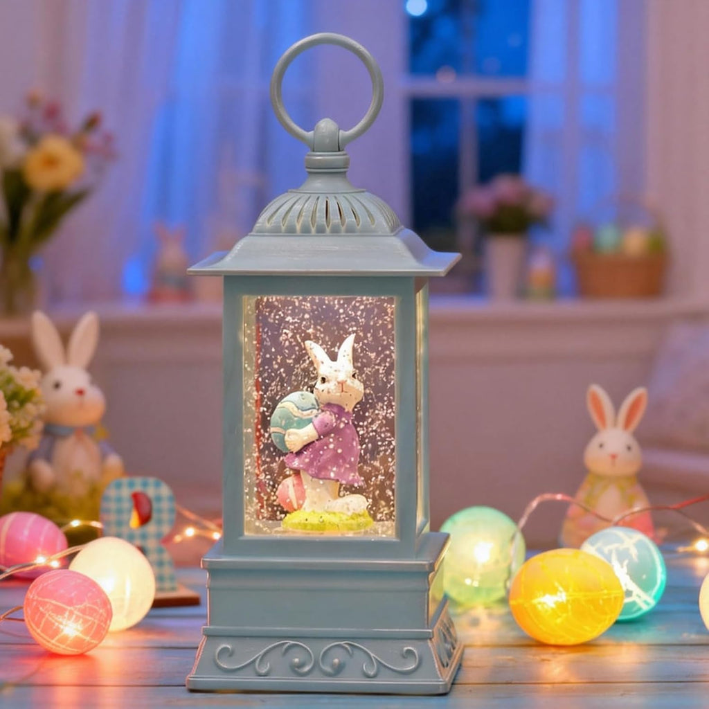 Easter Snow Globe, Easter Decorations for The Home, Lighted Glitter Bunny Snowglobe Lantern for Spring Home Decor