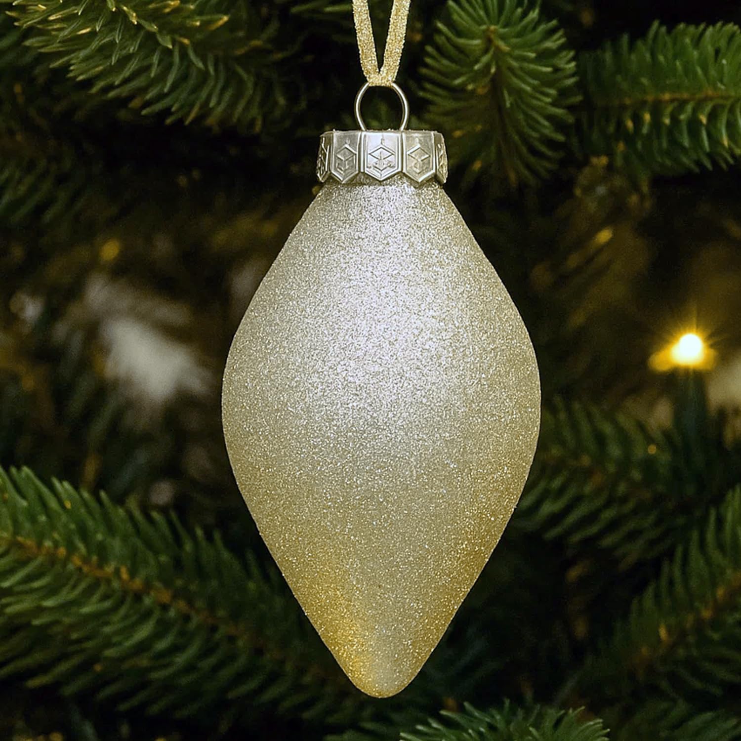 Gold Christmas Ornaments Set for Tree Decorations, Teardrop Finial | Large Gold Teardrop Pendant Tree Ornaments, Shatterproof Xmas Drop Decorations, Assorted Styles, 4in, 12-Piece Set