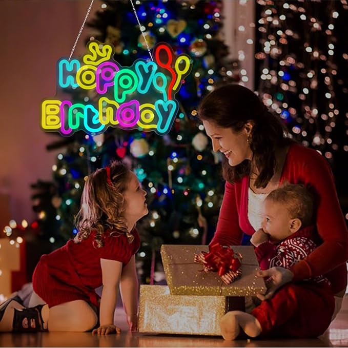 Happy Birthday neon signs，USB Powered Dimmable LED Colorful Lights for Backdrop Wall Decor,Eye-Catching Birthday light up sign for Parties Unforgettable Gifts Backdrops Size:16.54 * 10.39in