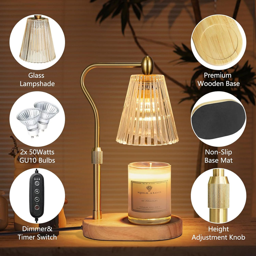 Engpure Candle Warmer Lamp - Candle Warmer Lamp with Timer and Dimmer Adjustable Height,Electric Wax Melt Warmer with 2 Bulbs for Scented Jar Candles Home Decor Mother's Day Gifts, Amber
