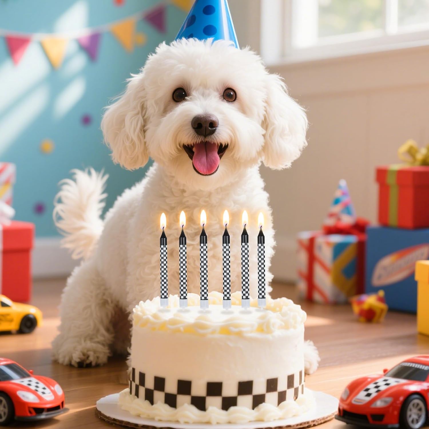 12Pcs Race Car Birthday Candles Cake Topper for Birthday Party Decorations | Black and White Checkered Flag Themed Cupcake Topper for Racing Birthday Decorations Party Supplies