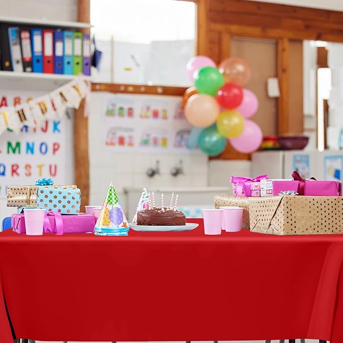 12 PCS Red Disposable Plastic Tablecloth, Party Red Plastic Table Cloth Disposable, Waterproof Smooth Table Cover, 54 X 108 IN Table Cloth Rectangle Table for Outdoor Events Birthdays Weddings Picnics