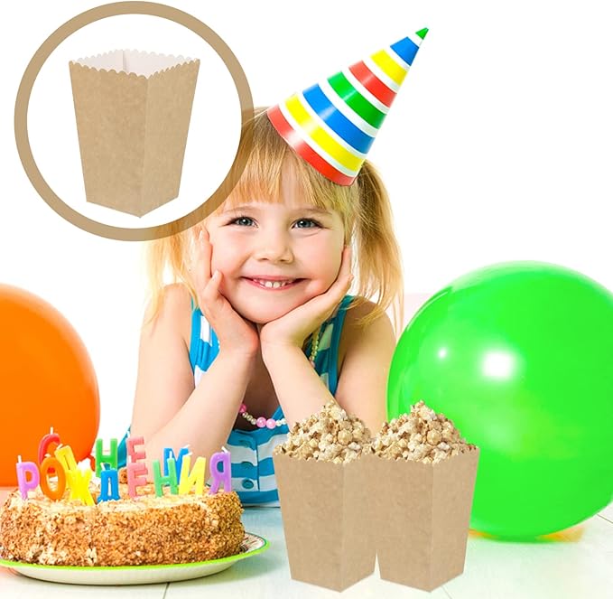 BESTOYARD 50Pcs Paper Popcorn Boxes, 5.3 X 3.5 Inch Individual Serving Snack Containers, Reusable Oil-Proof Open-Top Bulk for Family Couples Movie Nights, Weddings, Birthday Parties, Baby Showers