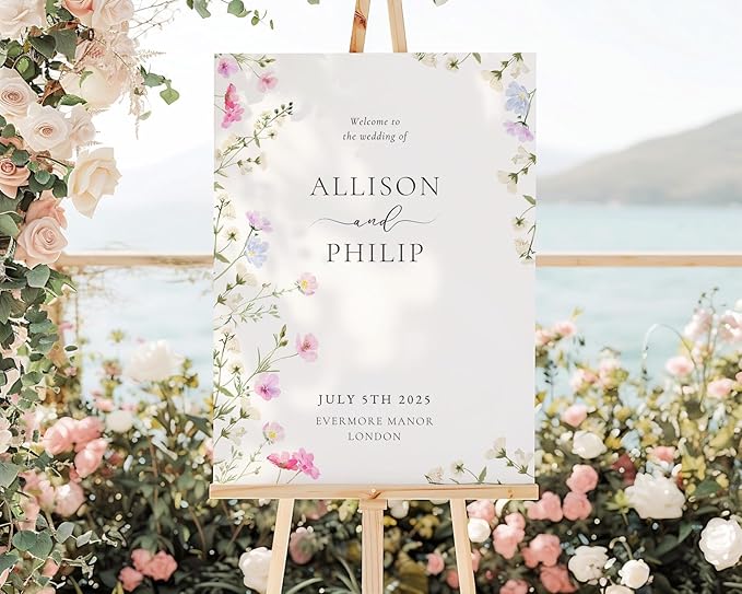 Welcome Wedding Signs, Minimalist Floral Spring Wedding Sign Decorations Signage 12" X 18" (Small), 27" (Medium), 36" (Large), Plastic, Modern, Pole Mount, Weather