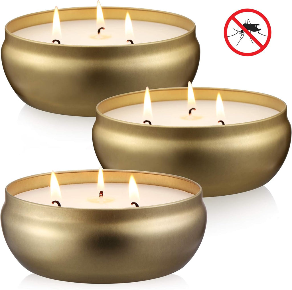 Tuyai Citronella Candles Outdoor and Indoor, 3 Pack 3-Wick Scented Candles Gift Set, Natural Soy Wax Candle