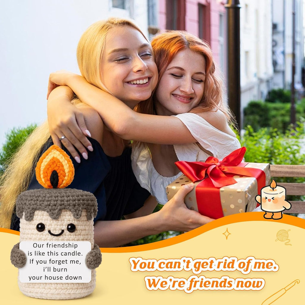 Funny Best Friend Birthday Gifts for Women Men, Handmade Crochet Candle Decor, Sarcastic Friendship Presents for Bestie Sister, Cute Birthday Christmas Gag Gift, Dark Humor Desk Accessories