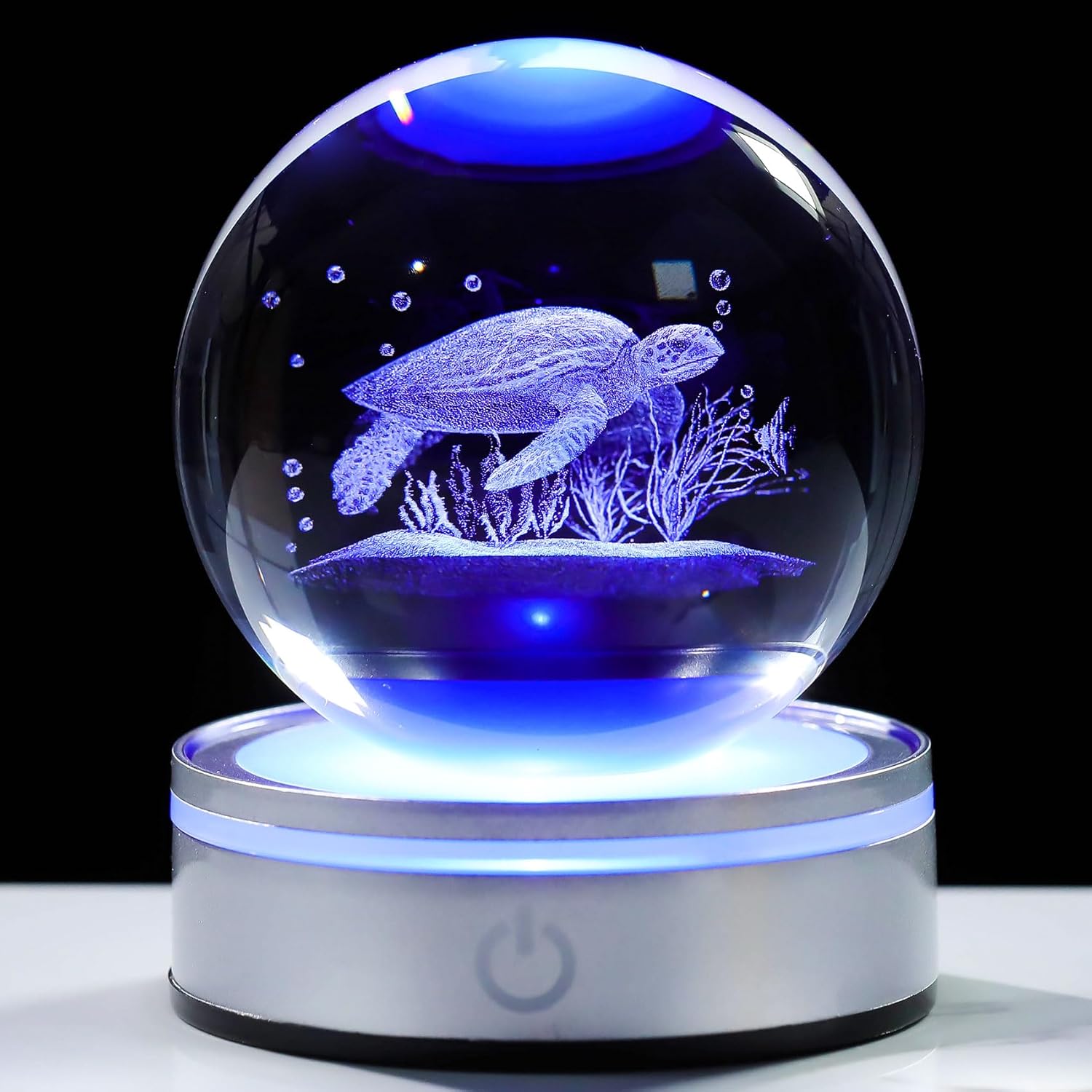 Movdyka Sea Turtle Gifts for Women Men 3D Sea Turtle Decor Statue | Turtle Crystal Ball Night Light Laser Engraved Sea Turtle Ornament Figurine Glass Snow Globe Room Decorations Crafts