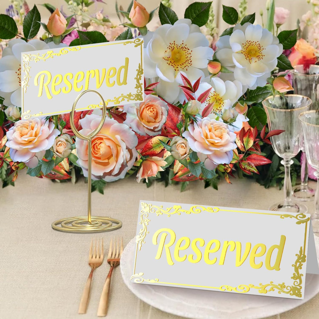 20 Pack Gold Reserved Table Signs for Wedding Party Restaurant-Double Sided Gold Reserved Signs for Tables Chairs