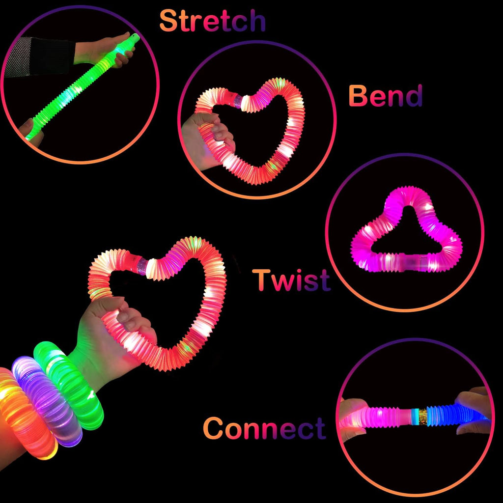 Glow Sticks Camping Essentials for Toddlers-6-96 PCS,Light Up Pop Tube Wand Toys Gifts for Kids,LED Bracelet Necklace Party Accessories for Halloween,Fun Outdoor Games Activities Stuff for Boys Girls