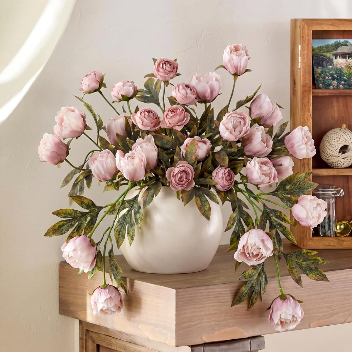 thiccywoov faux silk peony artificial flowers stem for, main product view