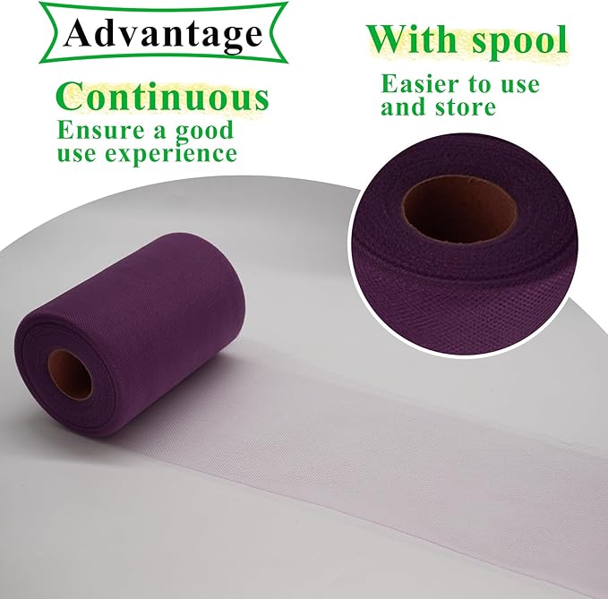 Tulle Fabric Rolls 6 Inch by 100 Yards (300 feet) Fabric Spool Tulle Ribbon for DIY Tutu Bow Halloween Baby Shower Birthday Party Wedding Decorations Christmas Craft Supplies (Amethyst)