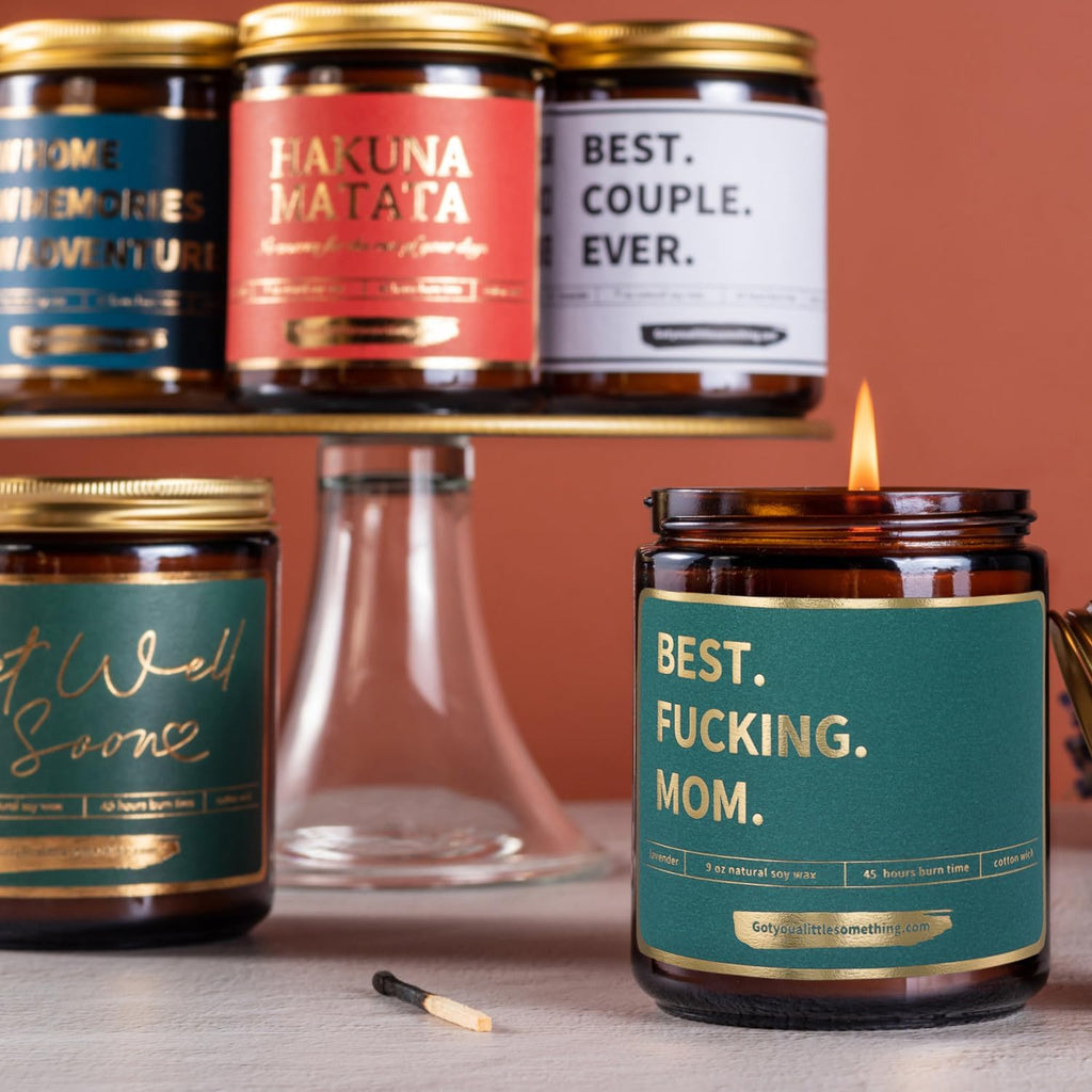 Best Mom Ever Funny Lavender Vanilla Scented Candle, 100% Soy Wax, Long Burning - Mom Birthday Gifts from Daughter Son Kids - Funny Birthday Present Idea for Women, Cool Gag Gift Idea for Mothers