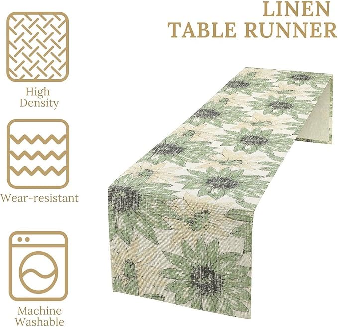 Chrysanthemum Vintage Floral Table Runner, Elegant Yellow Sunflower Spring Summer Elegant Pattern Artichokes Flower Table Runner for Party Kitchen Dining Living Room Decor, 13x120 Inch