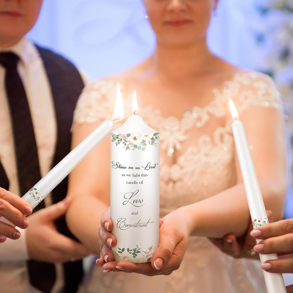 Layhit 3 Pack Unity Candles with Glass Holder for Wedding Ceremony Wedding Unity Taper Candles Religious Ceremony Accessories Marriage Decor for Newly Couple Anniversary Church Events Gifts