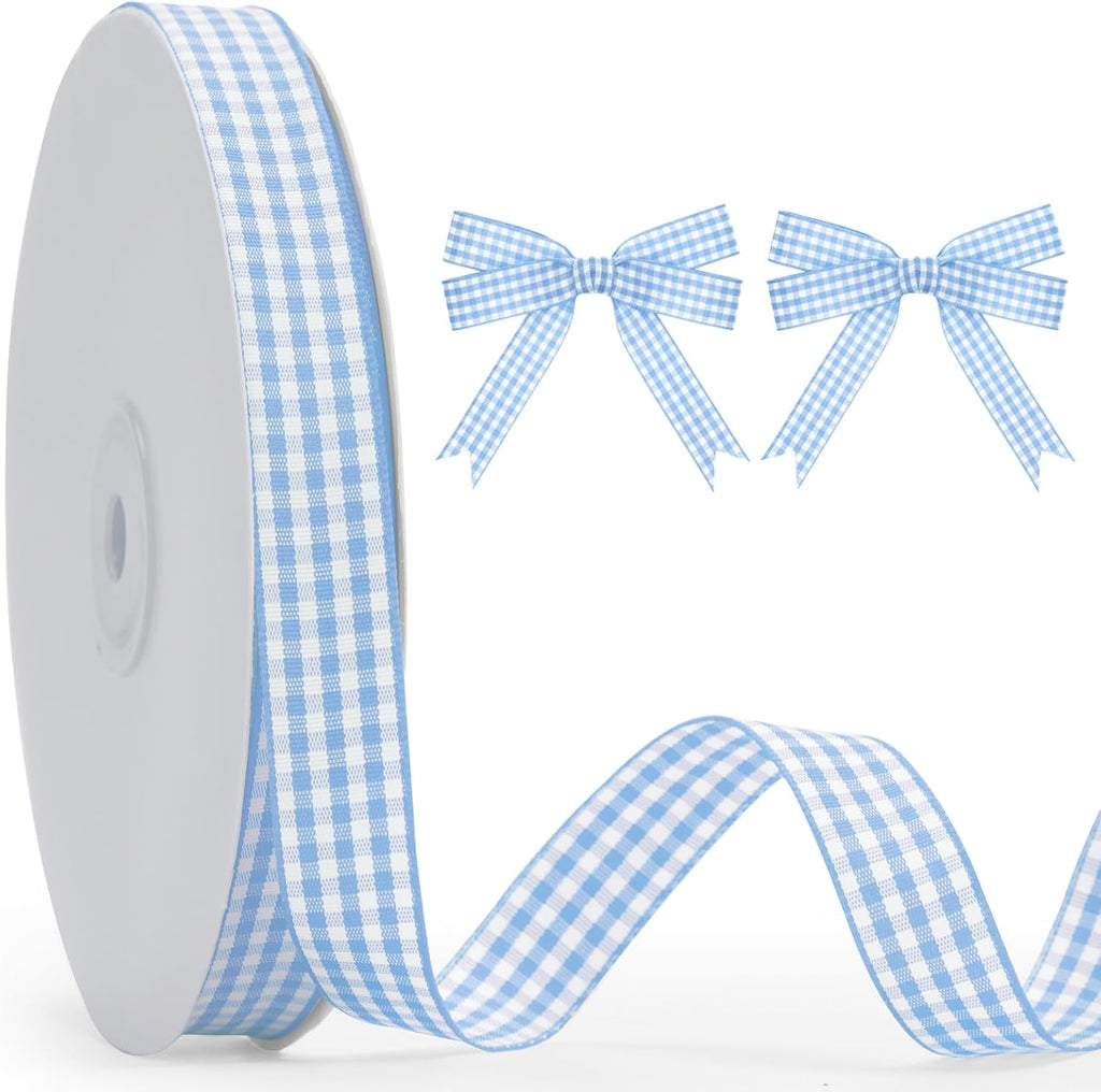 KINGLAKE Light Blue Gingham Ribbon -5/8'' x 50 Yds Blue and White | Ribbon for Gift Wrapping Plaid Buffalo Checkered Ribbon for Crafts Easter Christmas Birthday Baby Shower Picnic Outdoor Decor