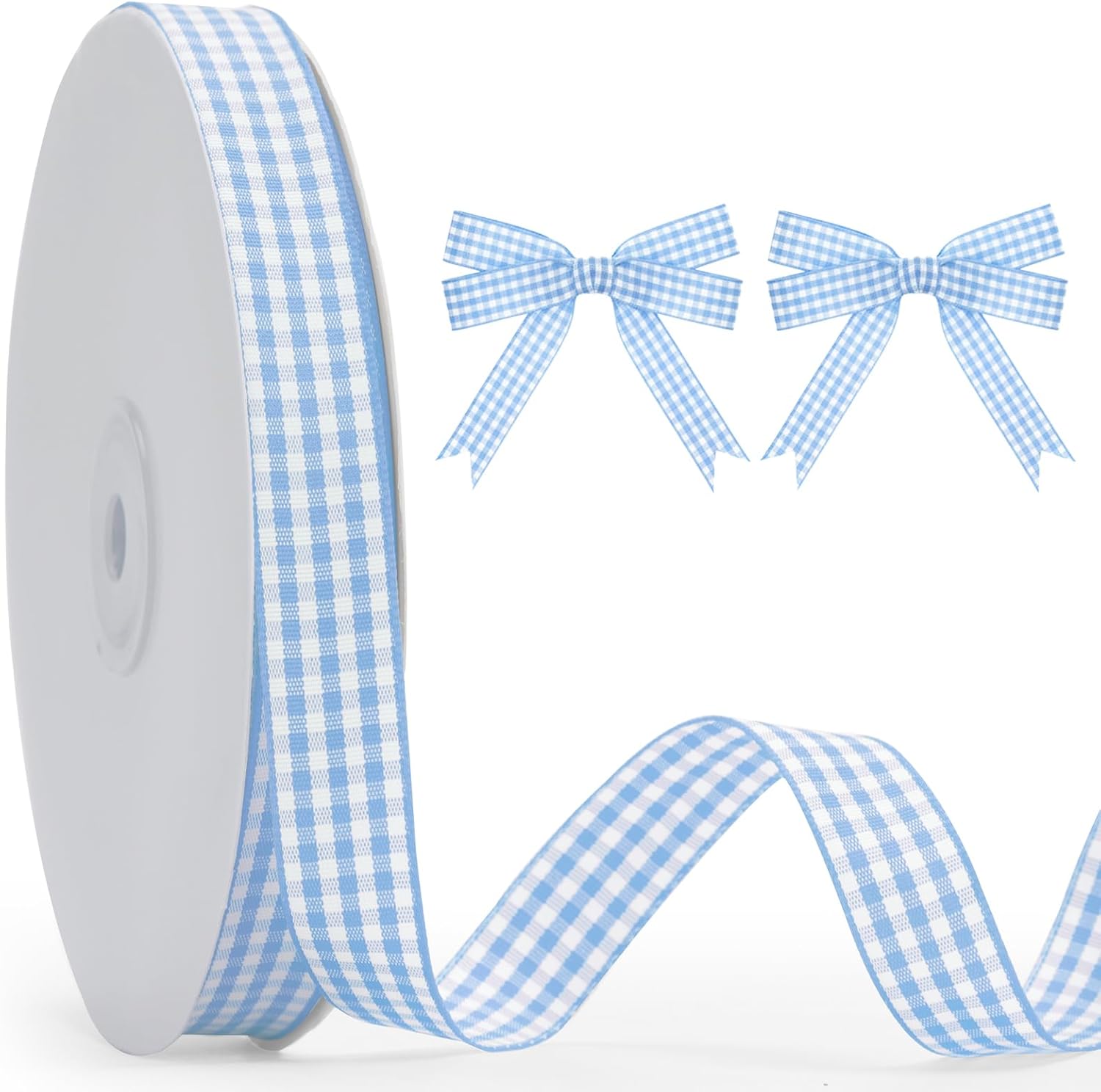 KINGLAKE Light Blue Gingham Ribbon -5/8'' x 50 Yds Blue and White | Ribbon for Gift Wrapping Plaid Buffalo Checkered Ribbon for Crafts Easter Christmas Birthday Baby Shower Picnic Outdoor Decor