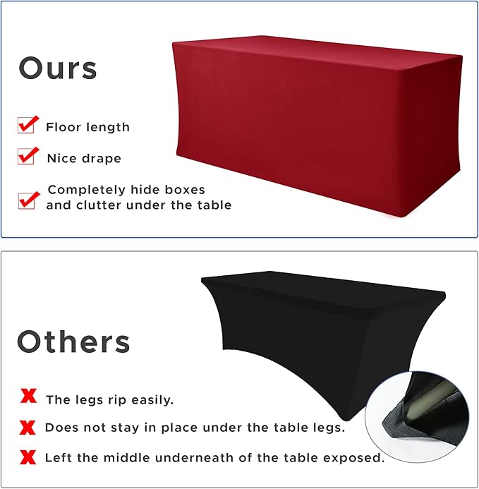 Nasitos Spandex Fitted Table Clothes, 2 Pack - 48 x 24 Inch - Red Rectangle Tablecloths for 4 Foot Tables, Fabric Table Cover Protector for Folding Table, Parties, Craft Show, Trade Show