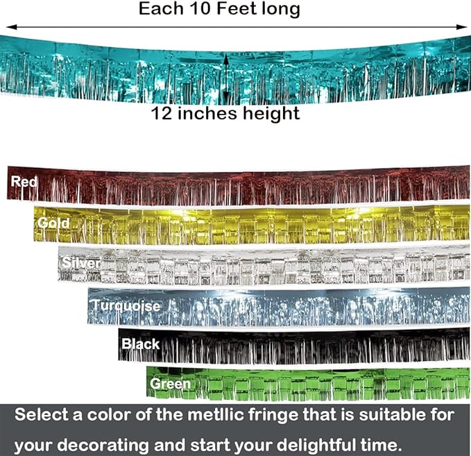 4 Pack Total 40 Feet Foil Fringe Garland Light Blue Metallic Wall Hanging Drapes Tassel Skirting Teal Tinsel Streamers for Parade Float Trailer Mardi Gras Party Birthday Wedding (Turquoise)