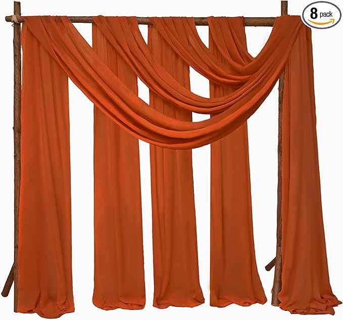 8 Panels Wedding Arch Draping Fabric 28" x 20Ft Wedding Arch Drapes Chiffon Fabric Drape Sheer Backdrop Curtain for Weddings Party Ceremony Birthday Arbor Drapery Reception Ceiling Décor(Terracotta)