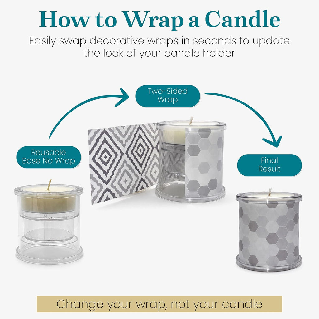 Decorative Candle Holder Set of 3, Table Centerpiece Candle Decor for Home Decor Candles, Reusable Pillar Candle Alternative with Interchangeable Wraps, Tea Light Holder Giftable Holiday Accent