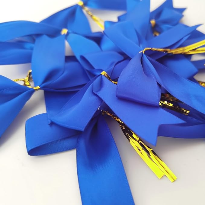 50pcs 3-1/2 Inch Blue Satin Ribbon Bows with Twist Tie Bows for Christmas Tree Decoration Gift Packing&Wrapping(Blue)