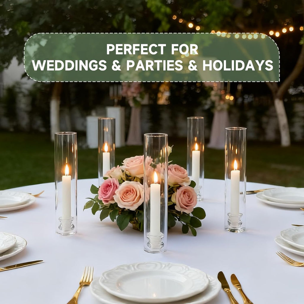 20 Pack Glass Hurricane Candle Holders 12.6" Open Ended Candlestick Holder Tubes Clear Bottomless Cylinders Suitable Taper LED Candles for Wedding Party Christmas Table Centerpiece Decor